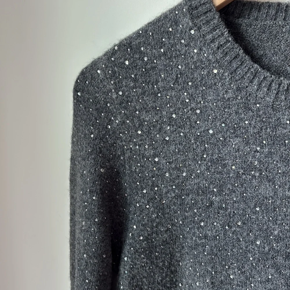 J. Crew Gemstone Sweater in Supersoft Yarn Grey Wool Alpaca Blend Holiday Size S